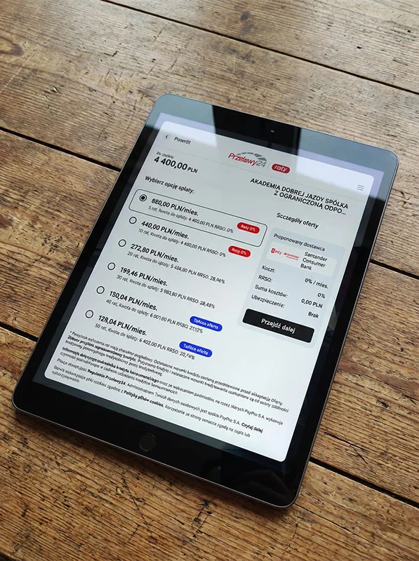 wybór ilości rat w opcji płatności ratalnej za kurs w akademi spawania